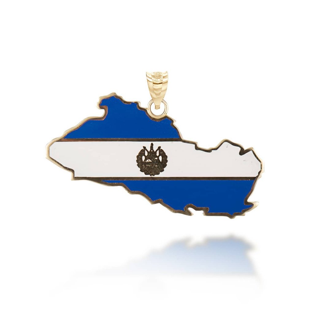 Solid 14k Gold Map Of El Salvador Flag Enamel Pendant 387$